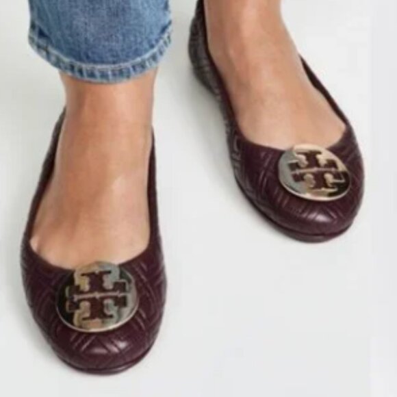 Tory Burch Burgundy Wine Red Quilted Minnie Travel Ballet Flat - Picture 1 of 12